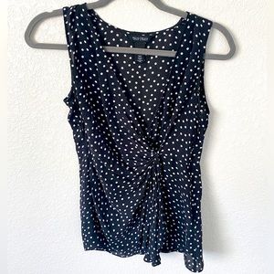 White House Black Market Polka Dots Silk V-Neck Ruched Sleevelss Top